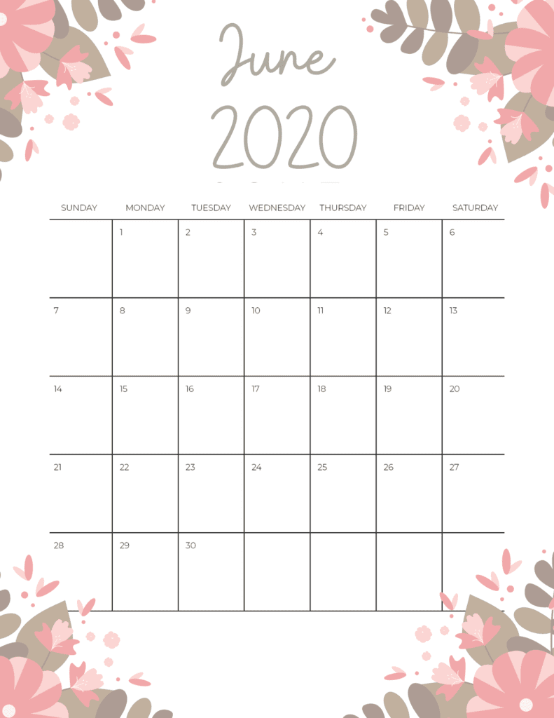 Floral June 2020 Printable Calendar Vertical
