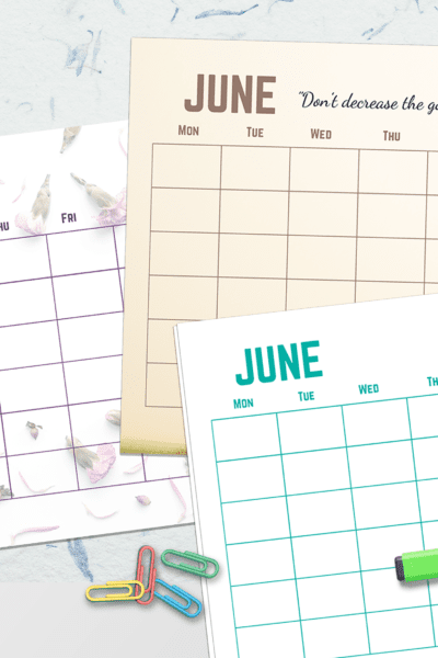 June 2020 Calendar Printables