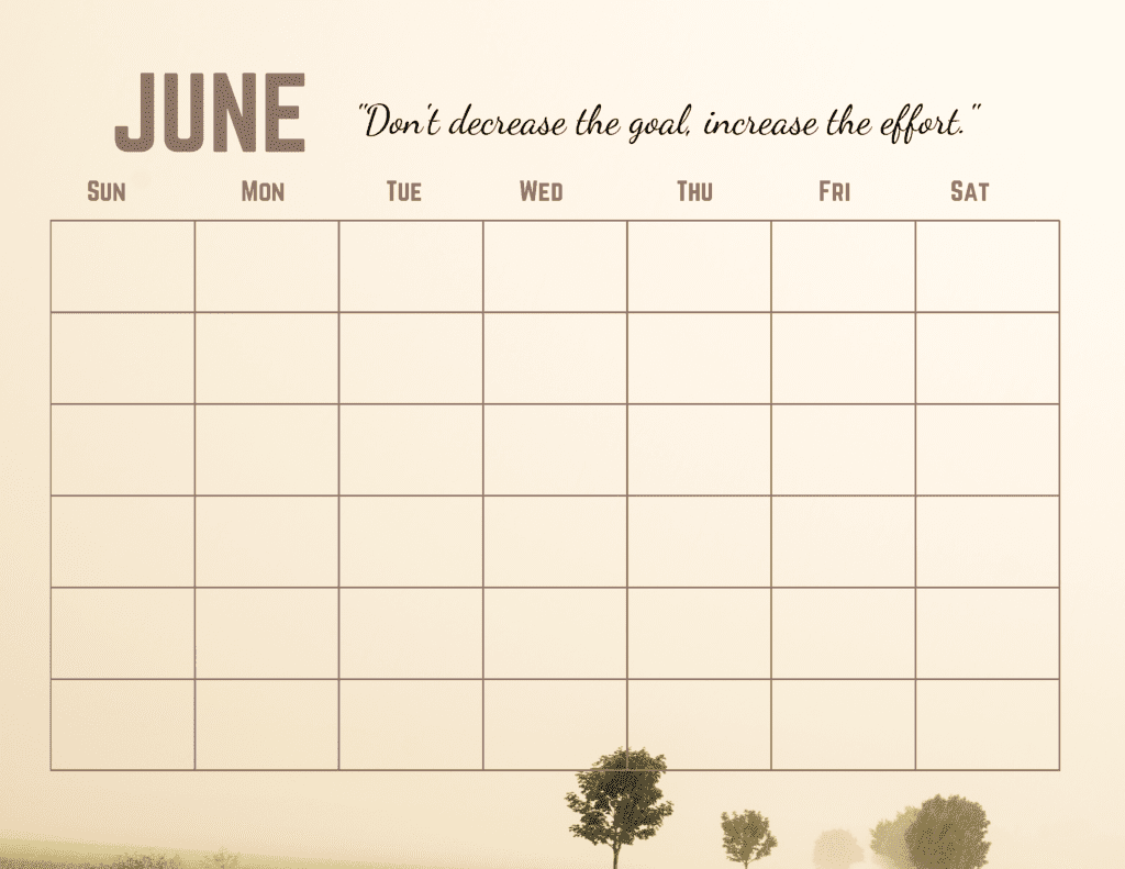 June Motivational Calendar Starts on Sunday