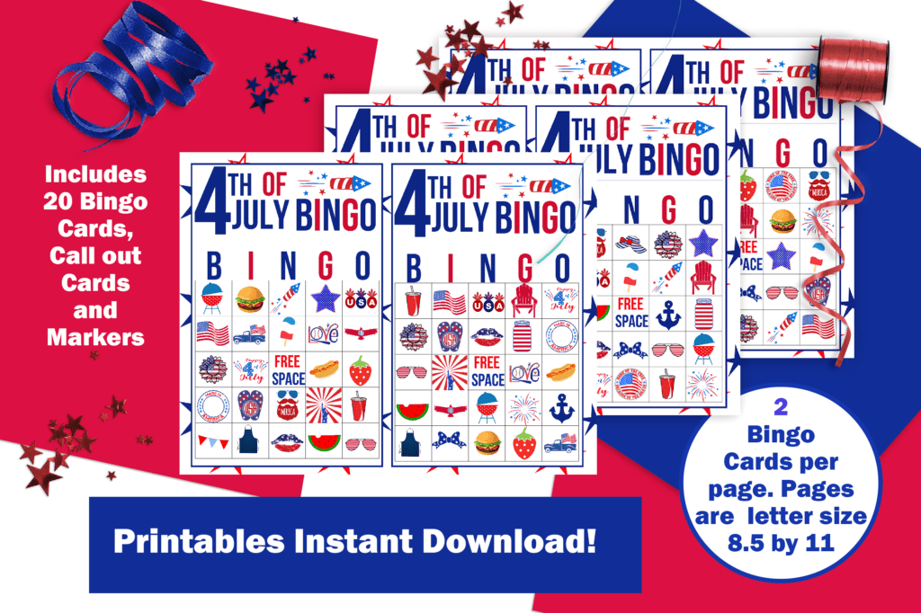 4th of July Bingo Game Mockup 4th of July Printables