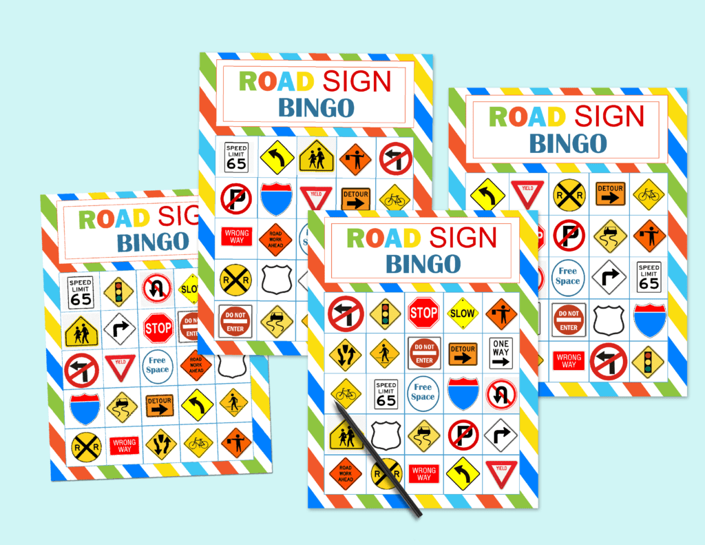 Road Sign Bingo Mockup Kids Travel Games