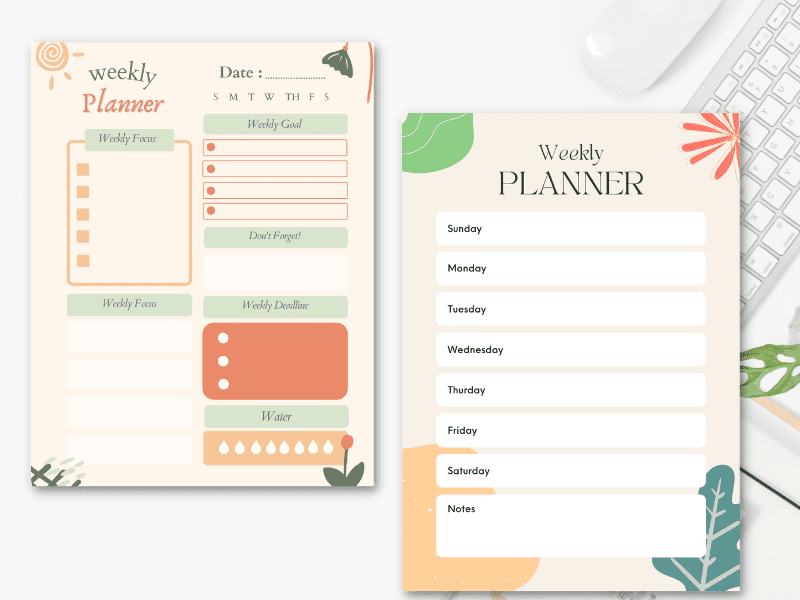 Printable Weekly Planner and Printable Monthly Calendar