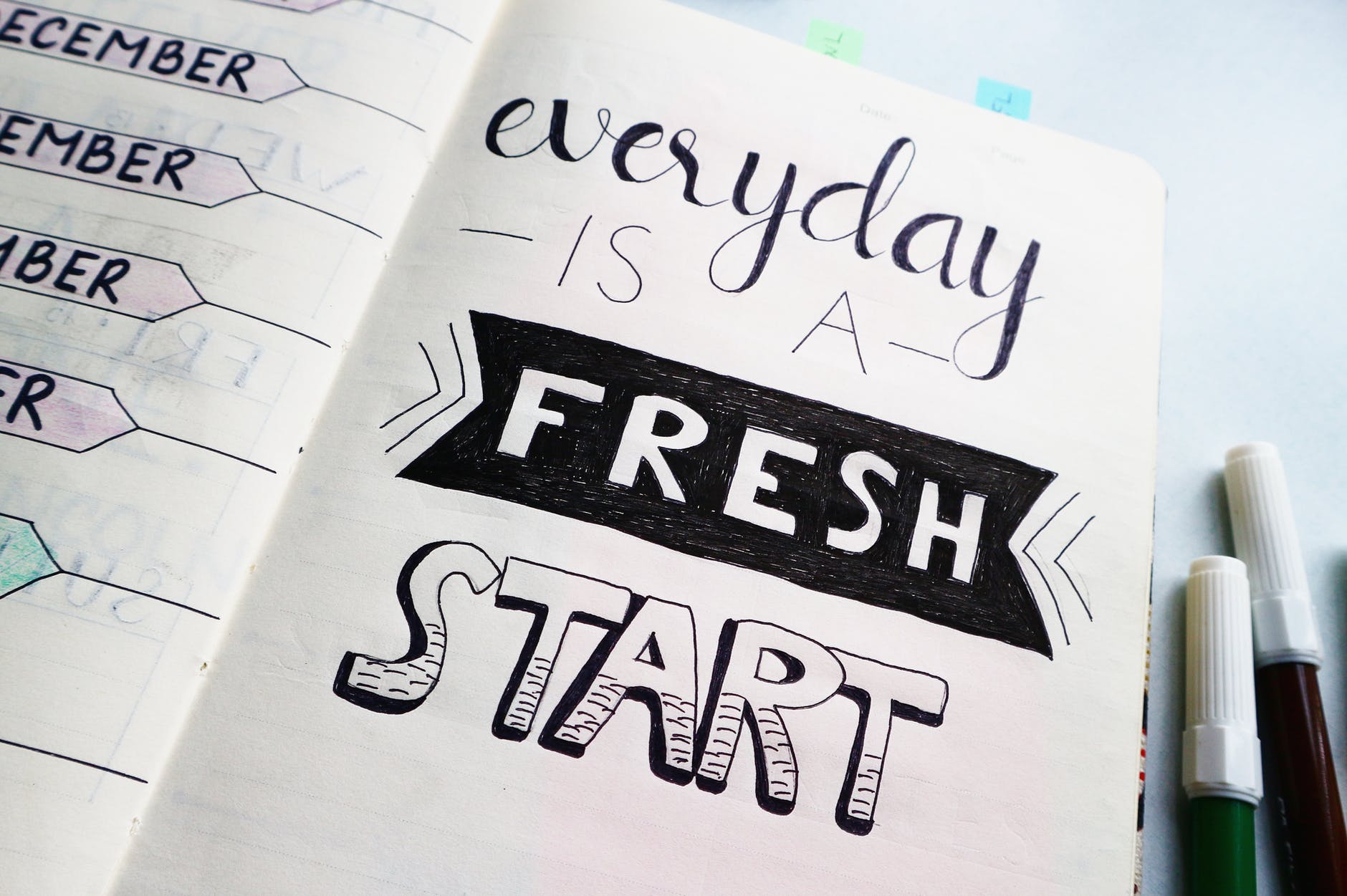 every day is a fresh start. inspirational quotes on a planner