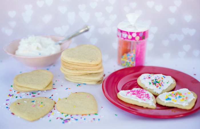 Valentine themed treats for kids sugar cookies decorated and undecorated