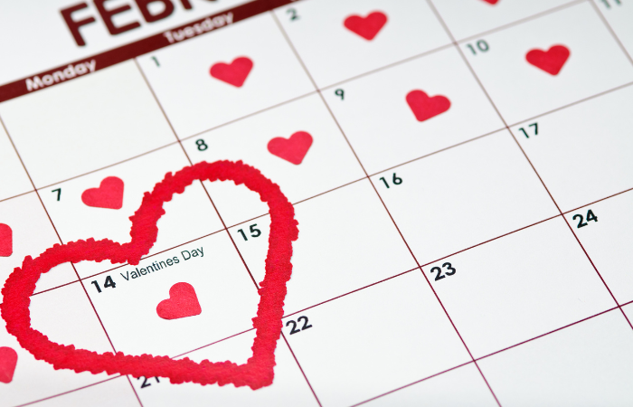 Valentine's day for families calendar with February 14th circle