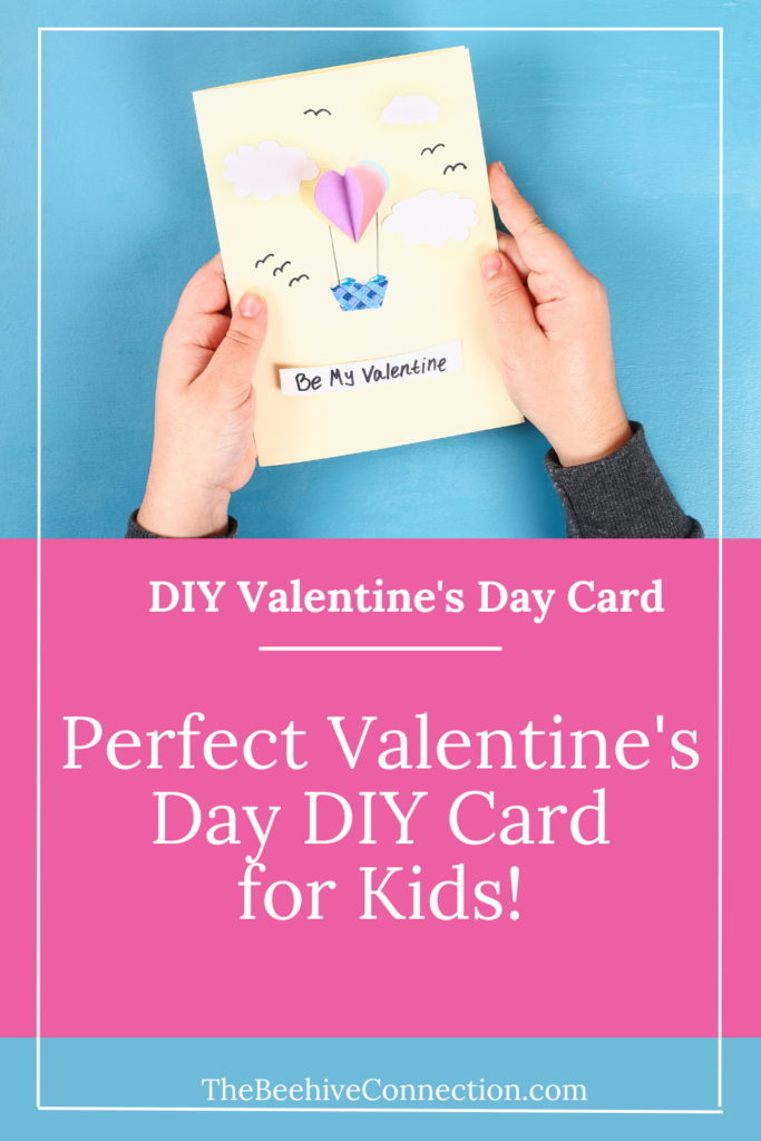 Pinterest image for DIY Valentines Day Cards Ideas for Kids a person holding a valentines day card with heard balllon