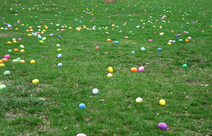 adult easter egg hunt ideas eggs scattered around the grass
