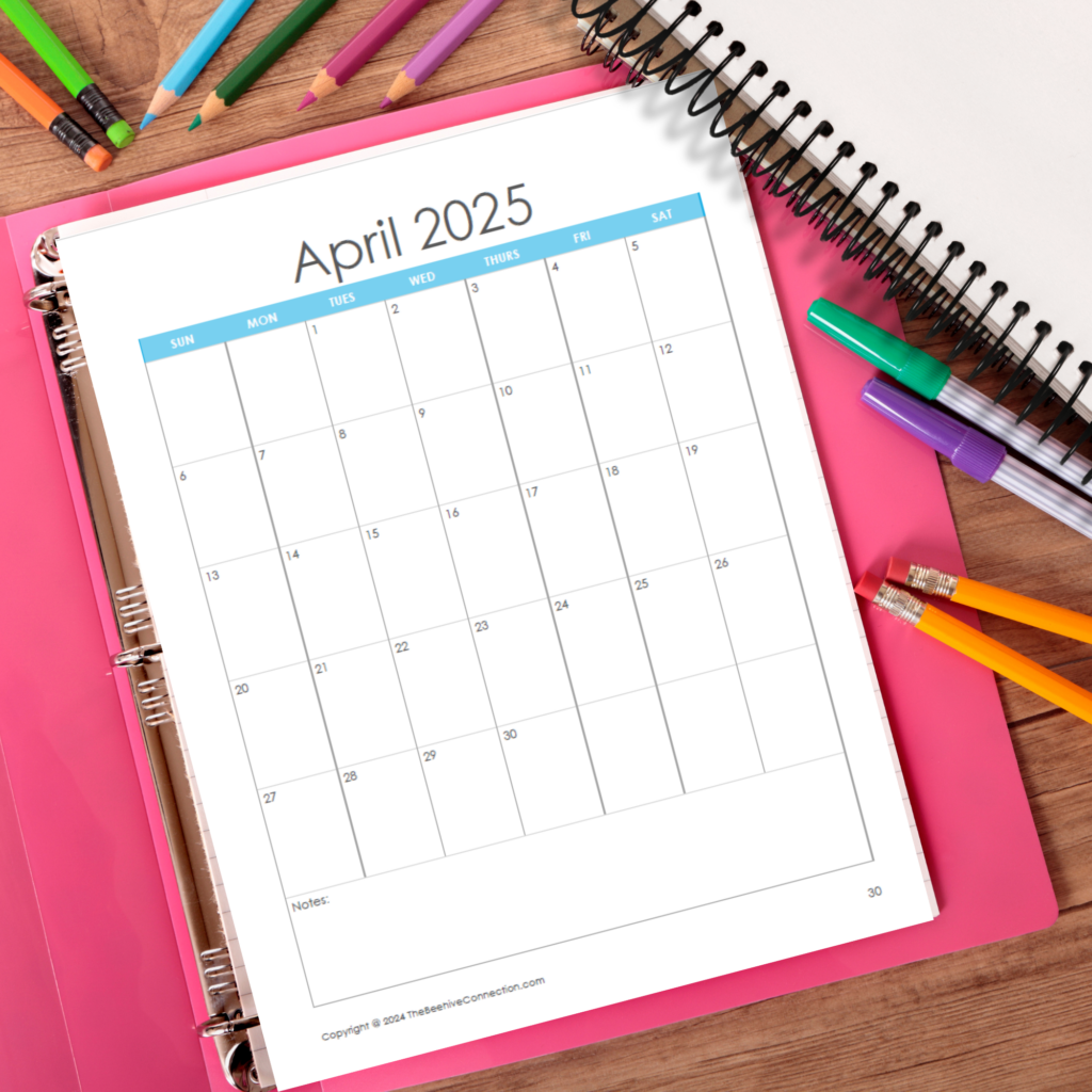 April 2025 page for student planner free printable