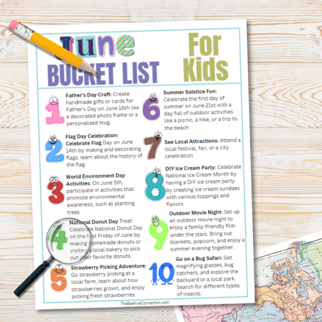 June bucket list printable for kids