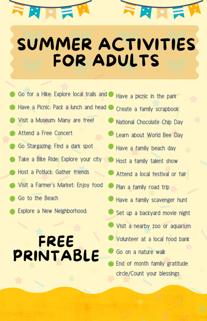 summer activities for adults free printable pin