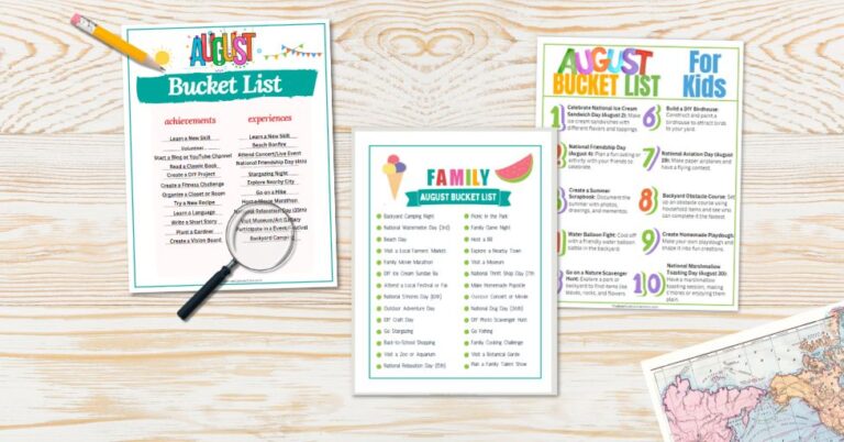 August Bucket List FREE Printables