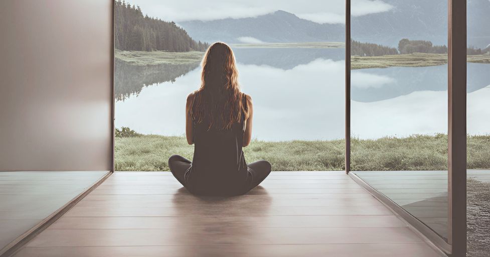 women sitting in a yoga pose in an open door