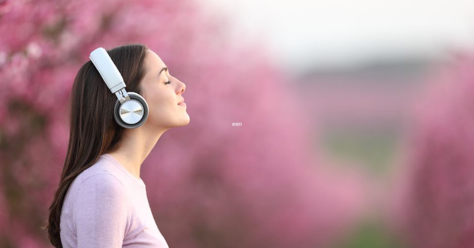 lady listening to headphones