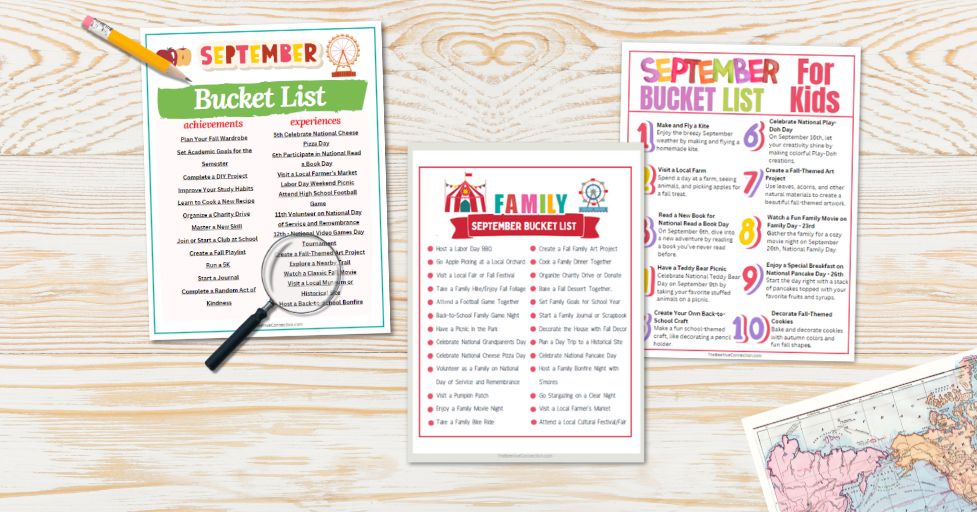 September bucket list for teens, families and teens - bucket list printables