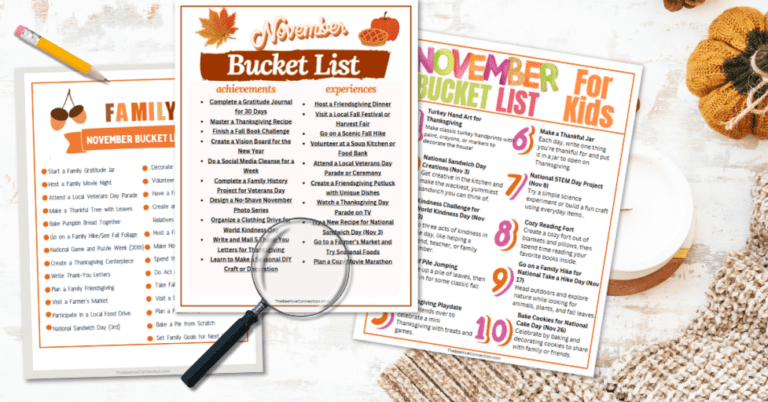 Ultimate November Bucket List FREE Printable for Families, Teens, and Kids