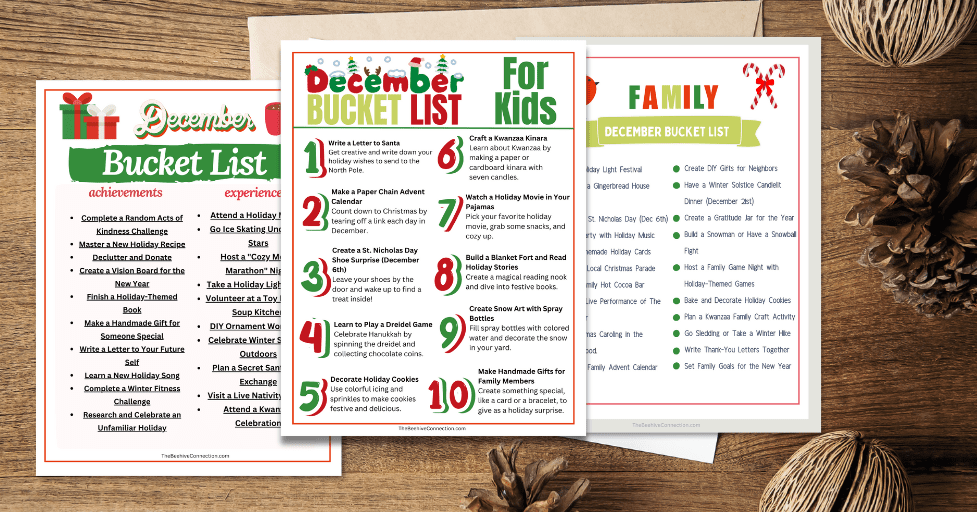 December Bucket List for family, kids and teens