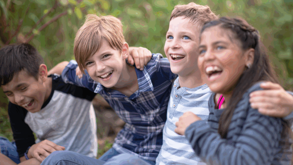 cousins group name ideas cousin camp ideas kids sitting arm and arm laughing