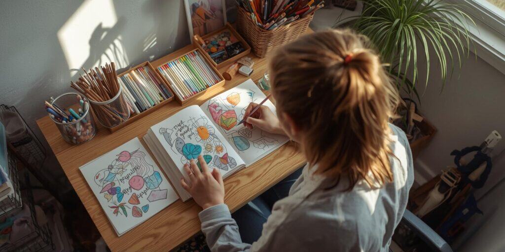 girl doodling  in a journal 