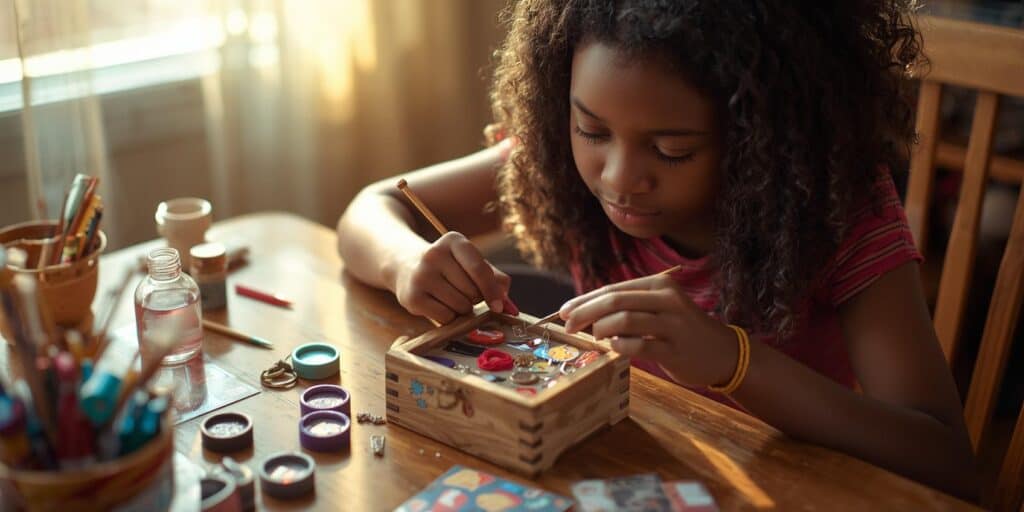 a girl creating a decorative box