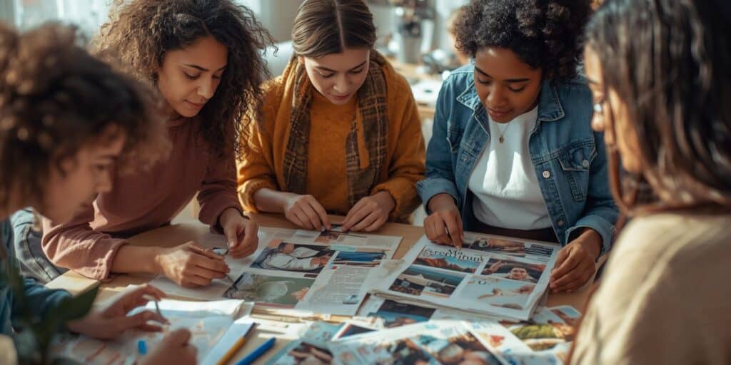 teen girls looking at magazines
