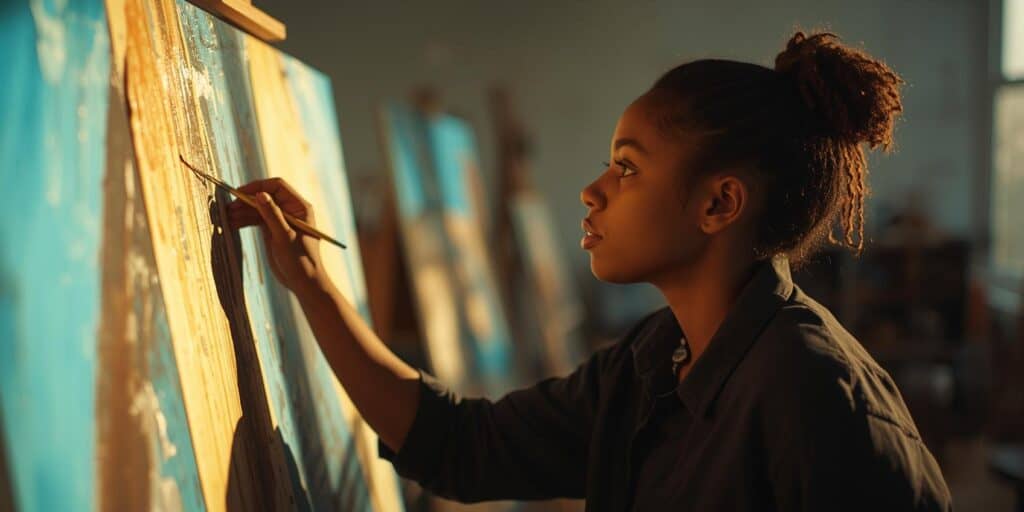 Art Therapy Activities for Teens. A teen girl painting a picture of abstract art